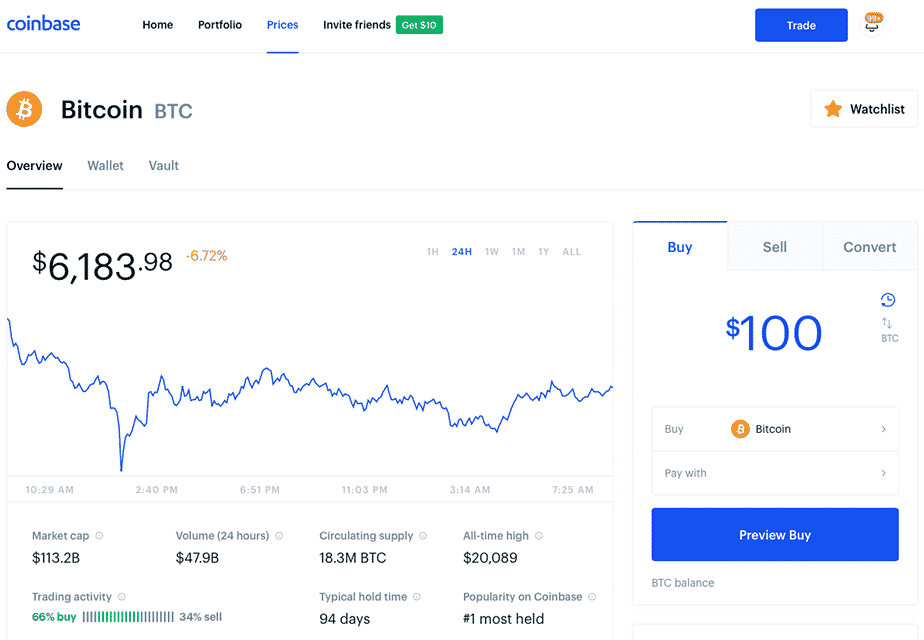 Coinbase is a good choice because it acts as a wallet